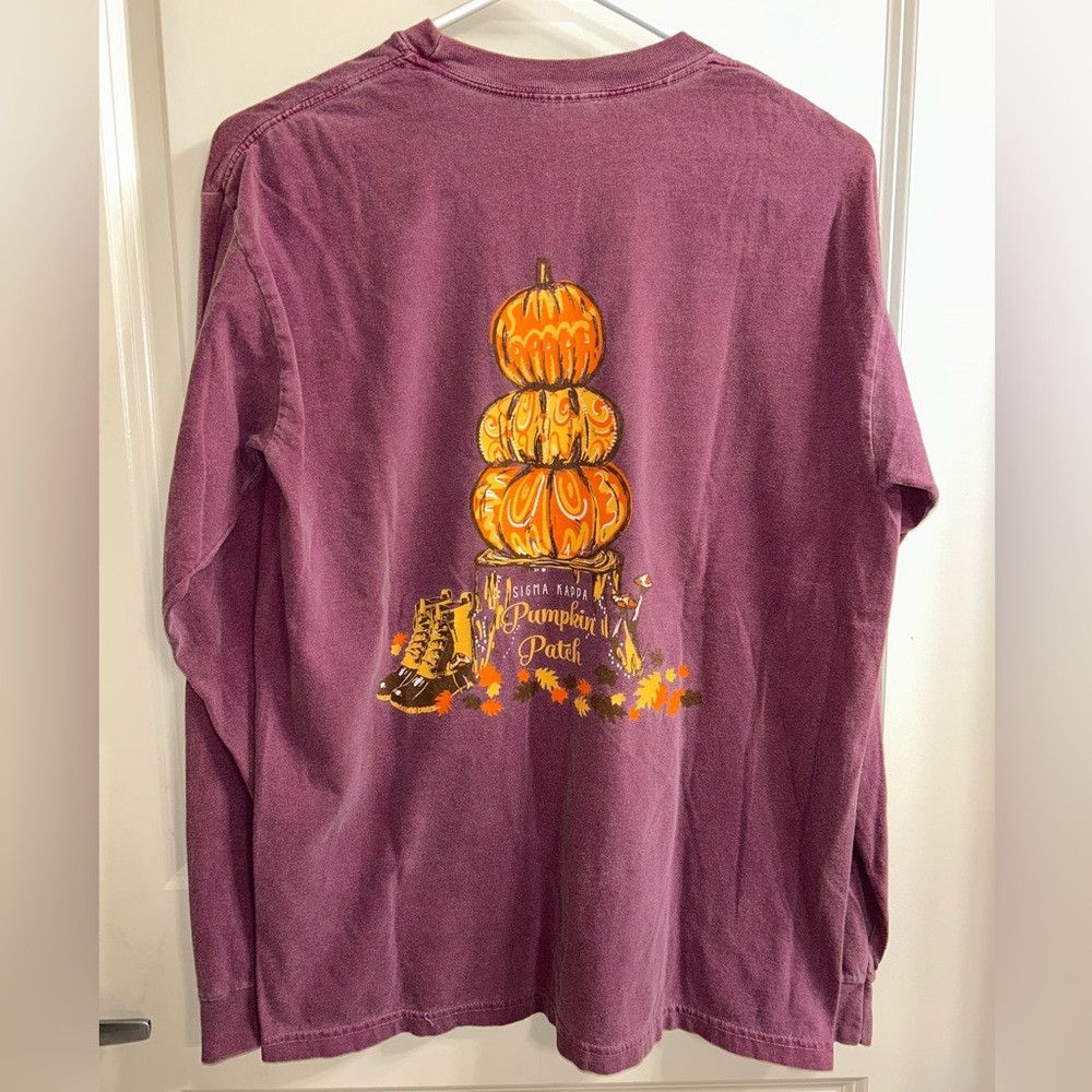 Comfort Colors Purple Long Sleeve Tee with Pumpkin Design sigma kappa sorority